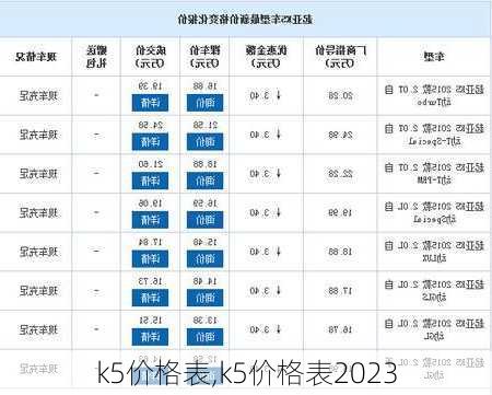 k5价格表,k5价格表2023