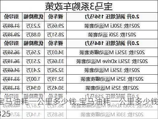 宝马油耗一公里多少钱,宝马油耗一公里多少钱325