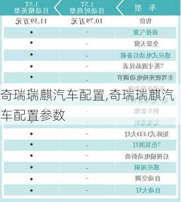 奇瑞瑞麒汽车配置,奇瑞瑞麒汽车配置参数