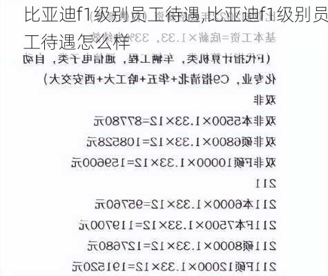 比亚迪f1级别员工待遇,比亚迪f1级别员工待遇怎么样