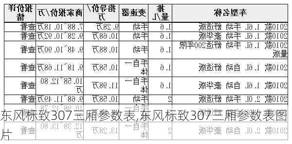 东风标致307三厢参数表,东风标致307三厢参数表图片